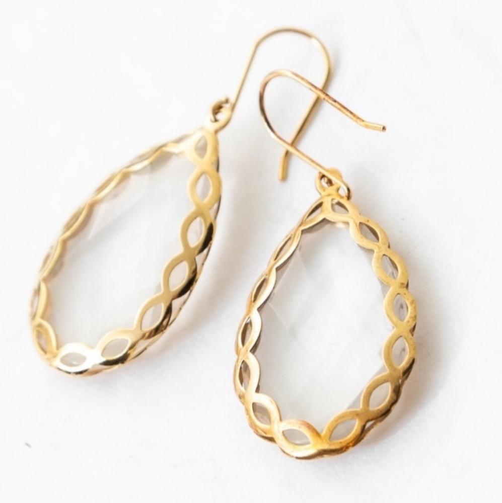 Faceted Clear Quartz Pear Gemstone Earrings - Picture 8 of 16